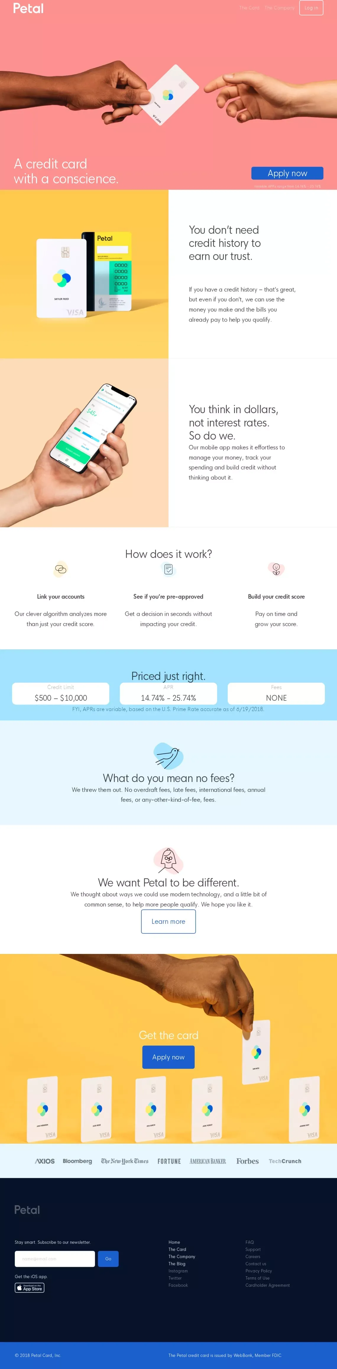 Petal - High Limit, Low Interest, No-Fee Credit Card - Landing design