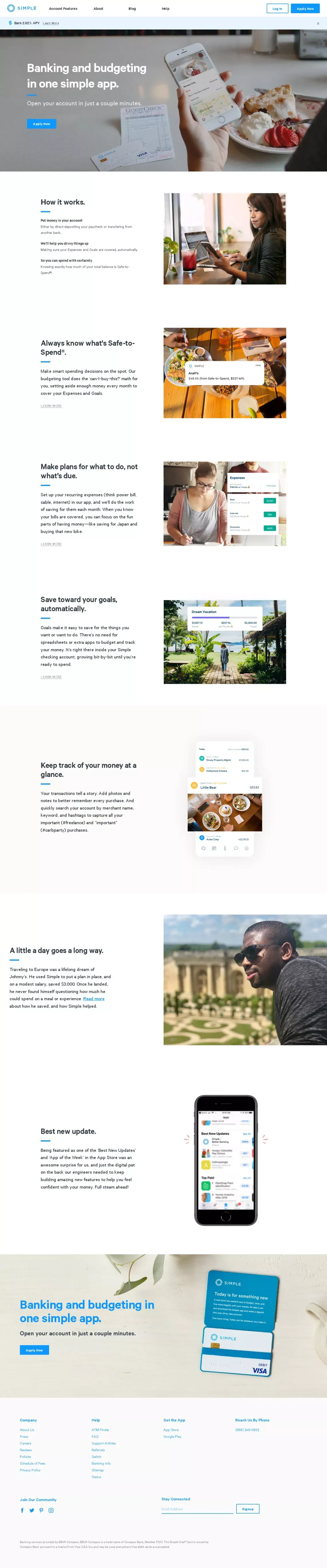 Simple | Online Banking With Built-In Budgeting & Saving Tools - Landing design