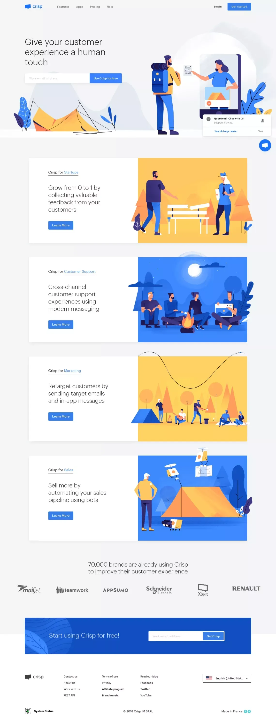 Crisp - Customer Messaging For Startups - Landing design
