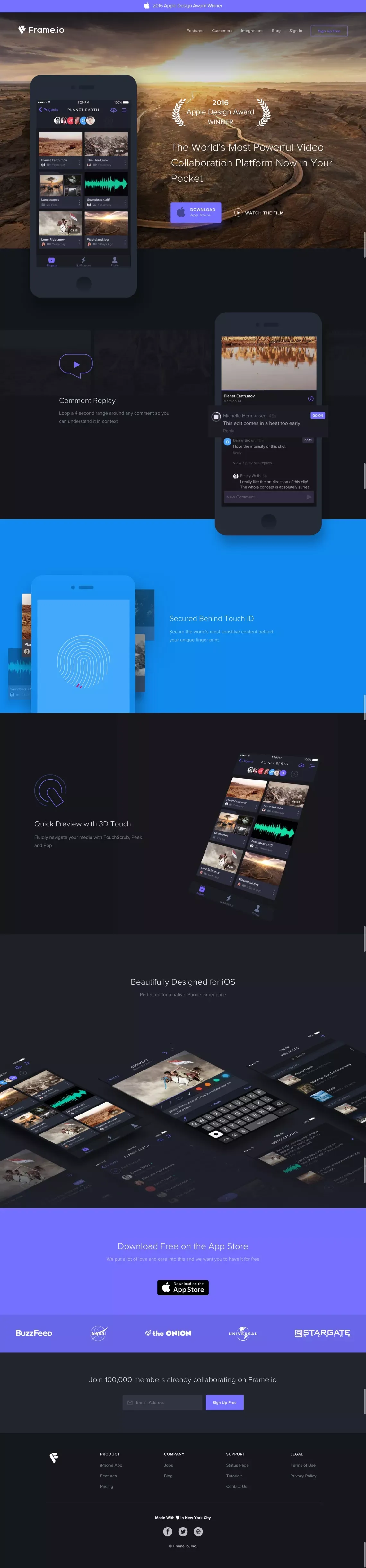 Frame.io - Landing design