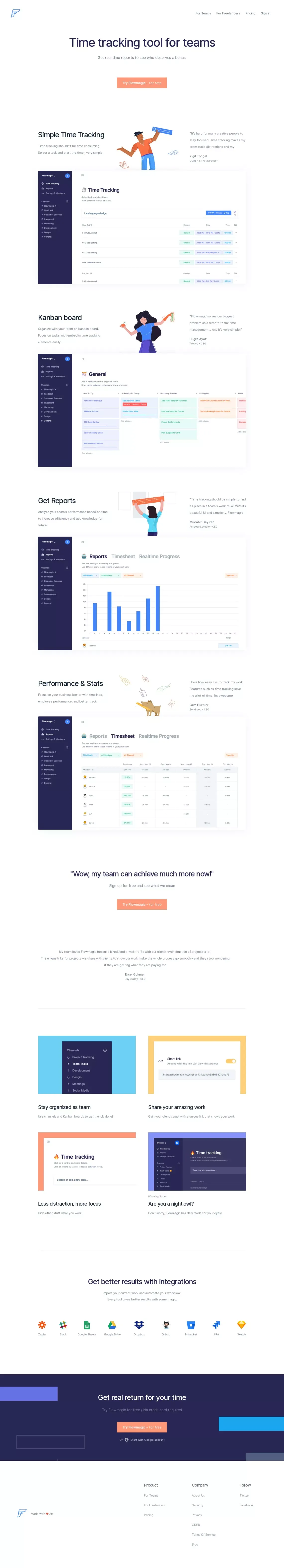flowmagic | Time tracking software - Landing design