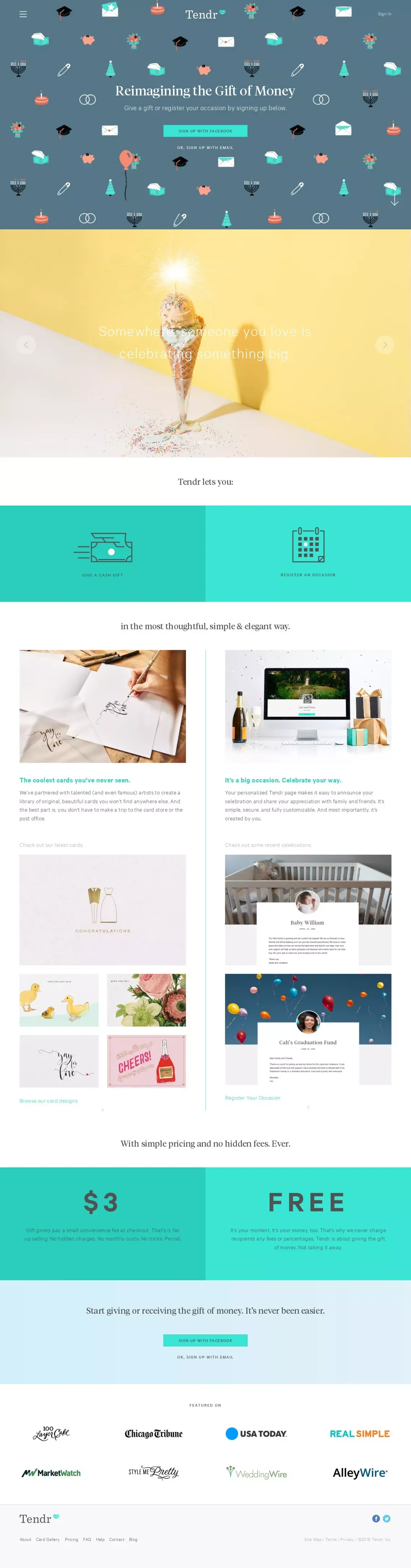 Tendr - The elegant way to give and receive cash gifts. - Landing design