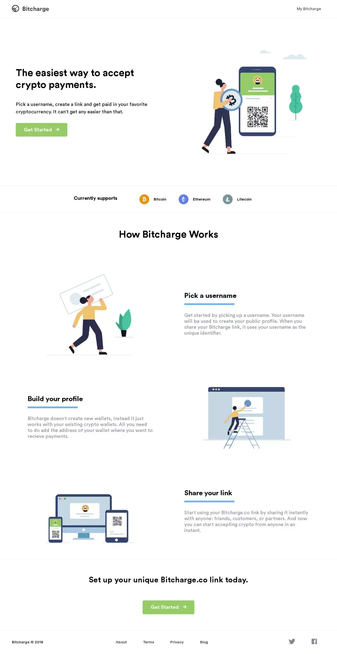 Bitcharge - The easiest way to accept crypto payments - Landing design