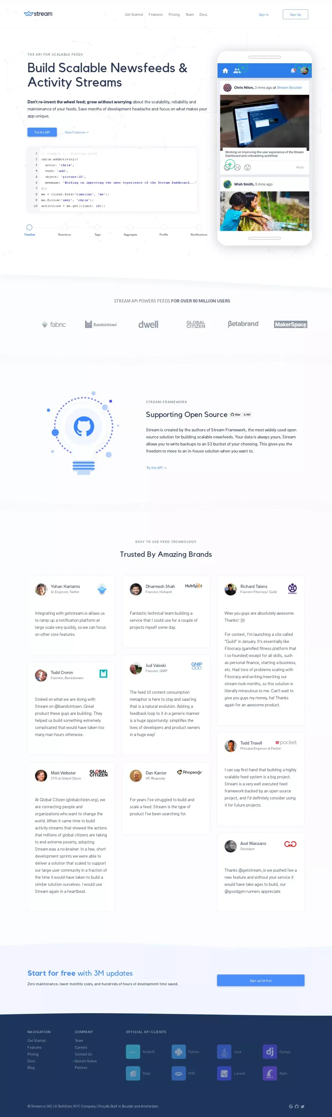 Stream | Your API for building activity streams - Landing design