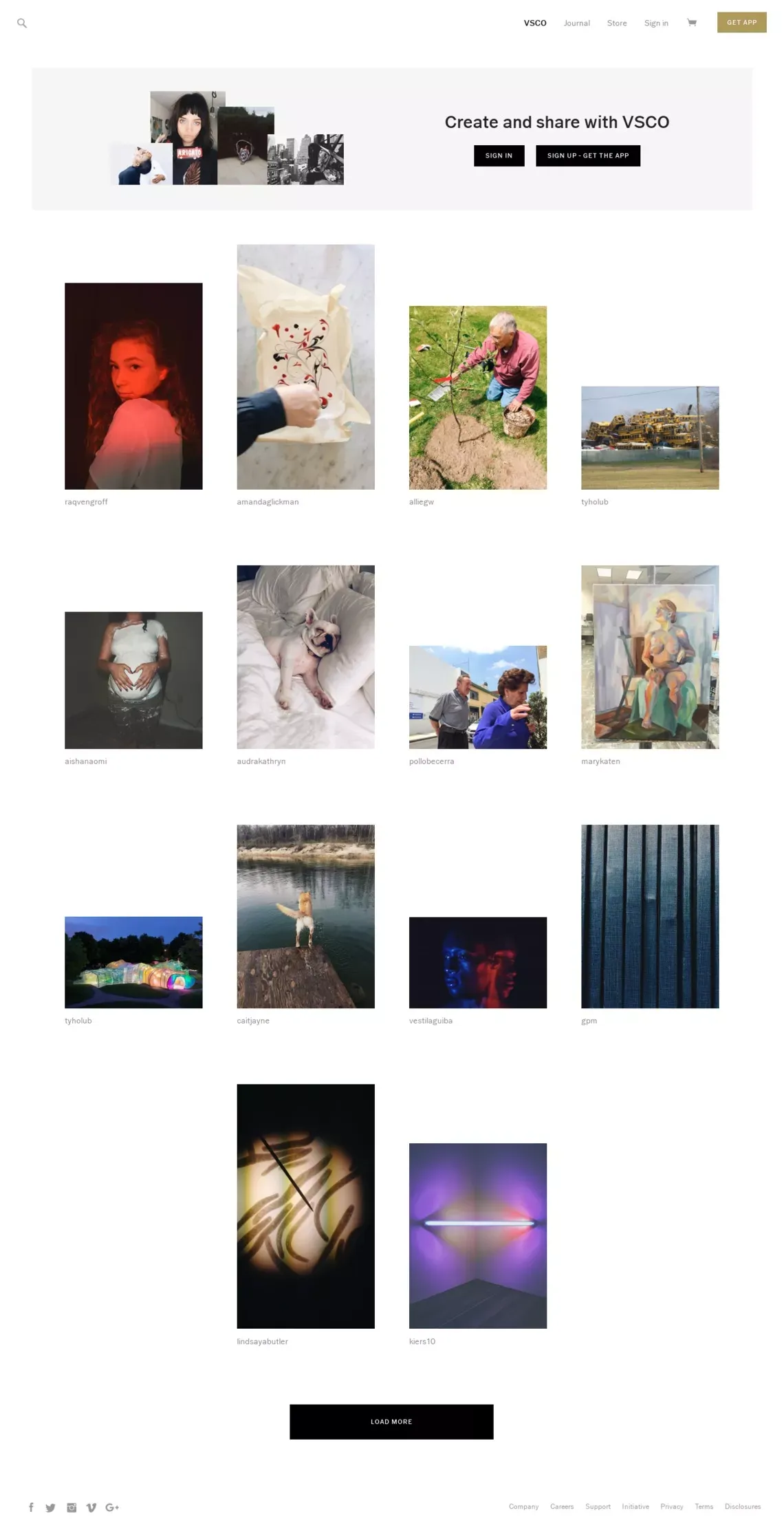 VSCO - Create, discover, and connect - Landing design
