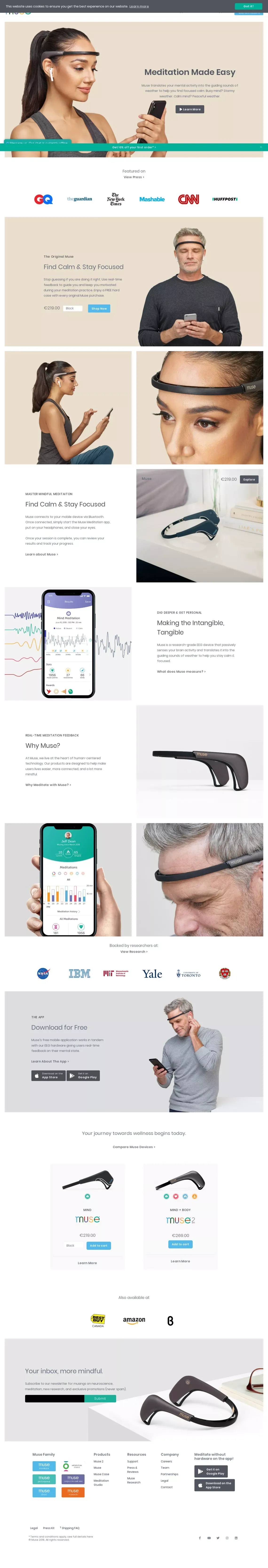 Muse™ - Meditation Made Easy - website design