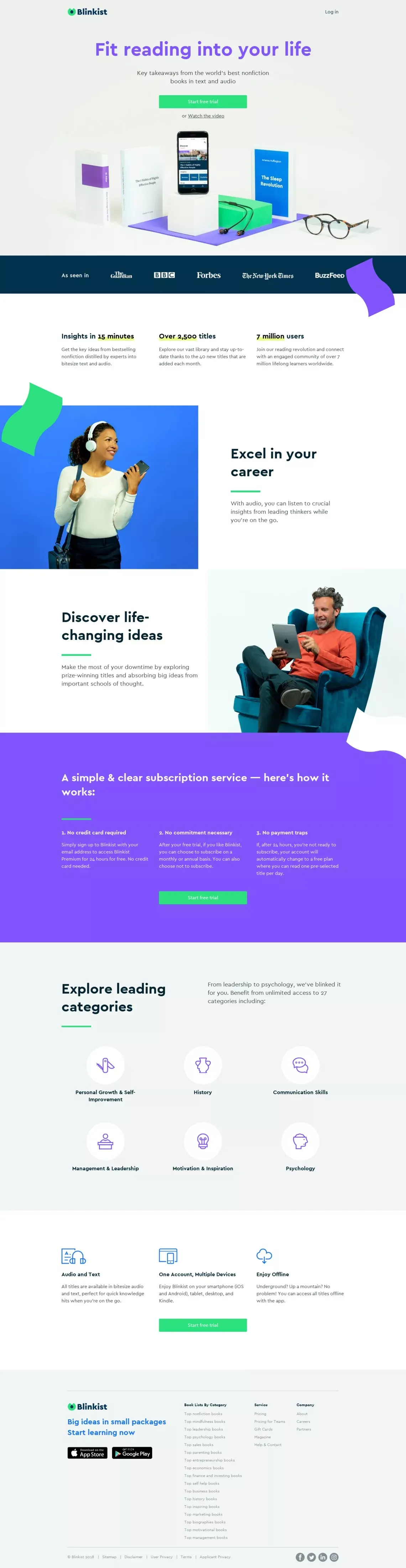 Blinkist: Big ideas in small packages - Landing design