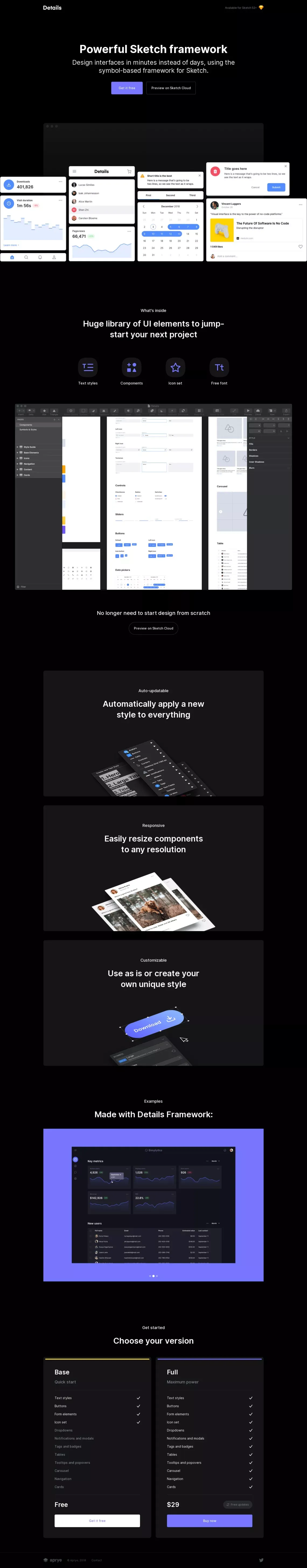 Details Framework – Design system for Sketch - Landing design