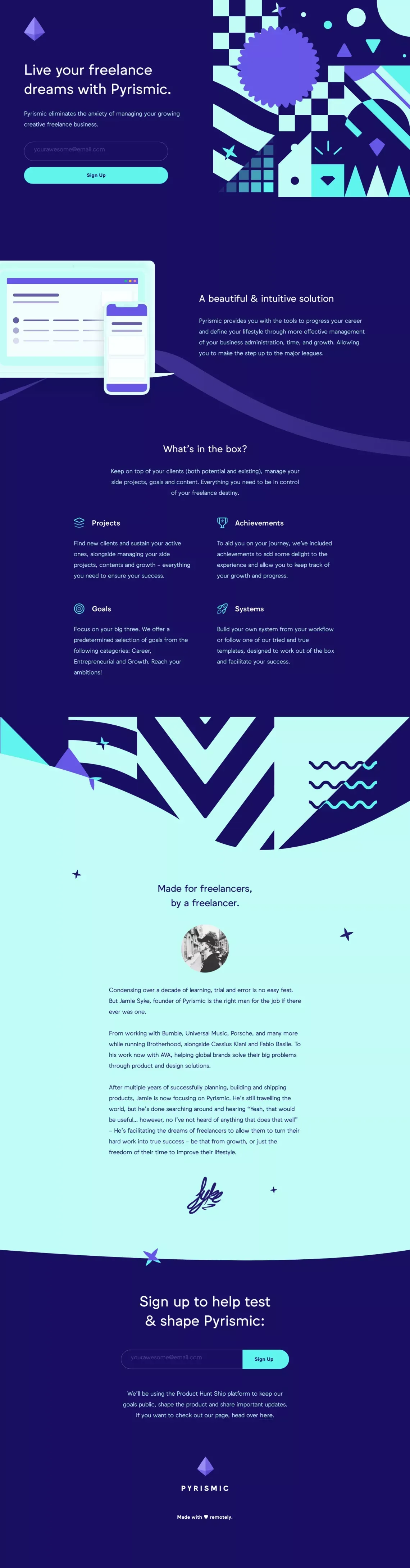 Pyrismic | Live Your Freelance Dreams - Landing design