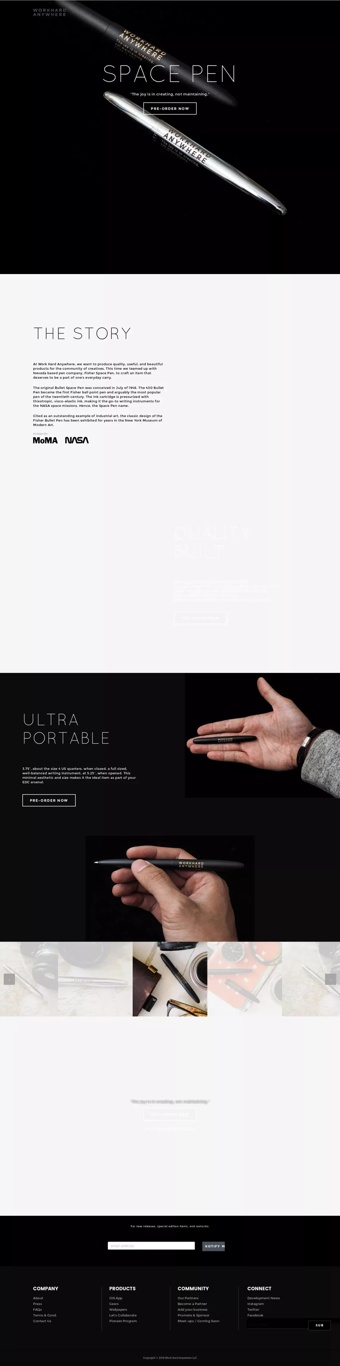 Space Pen - Work Hard Anywhere - Landing design