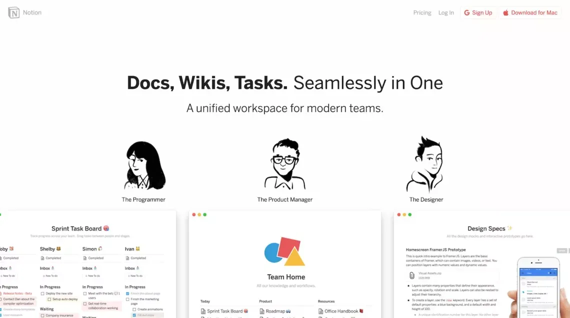 Notion – A tool for notes, documents, and knowledge bases – made for modern thinkers. - Landing design