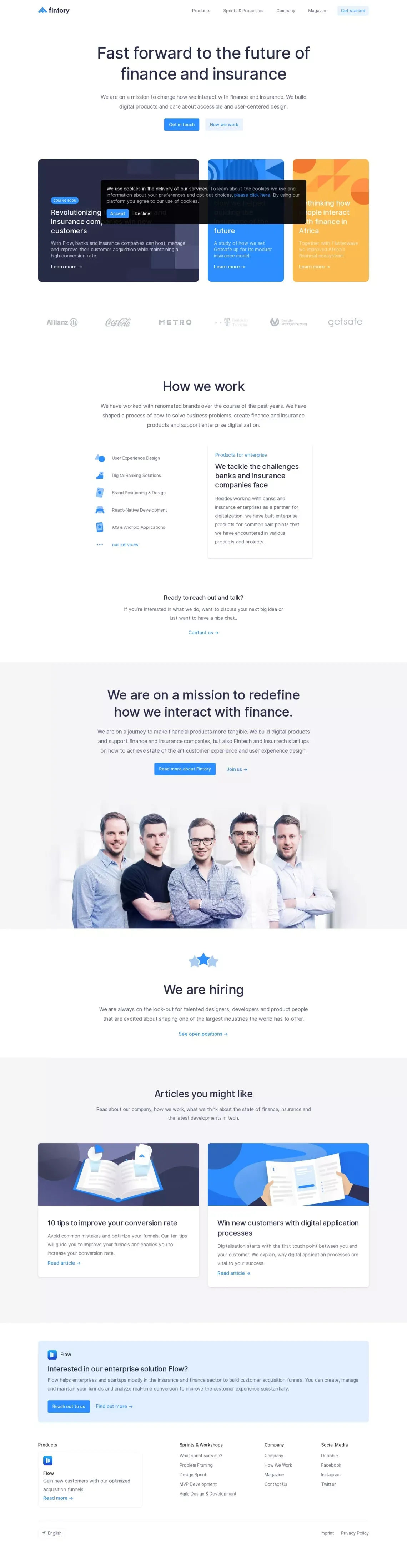 Fintory — Fast forward to the future of finance and insurance - Landing design