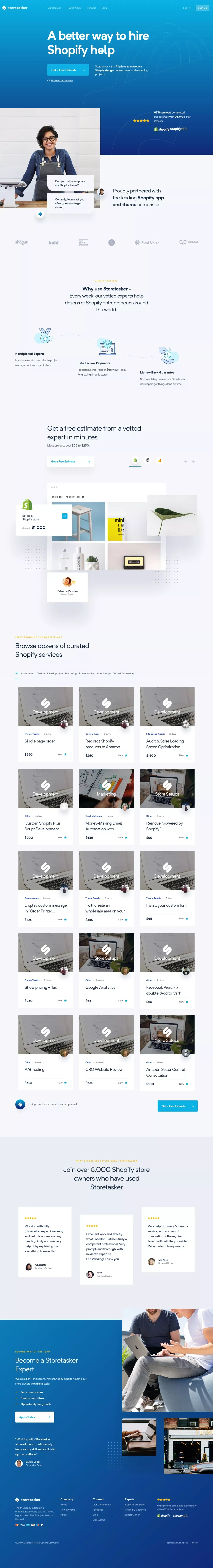Storetasker | Hire vetted Shopify Experts - Landing design