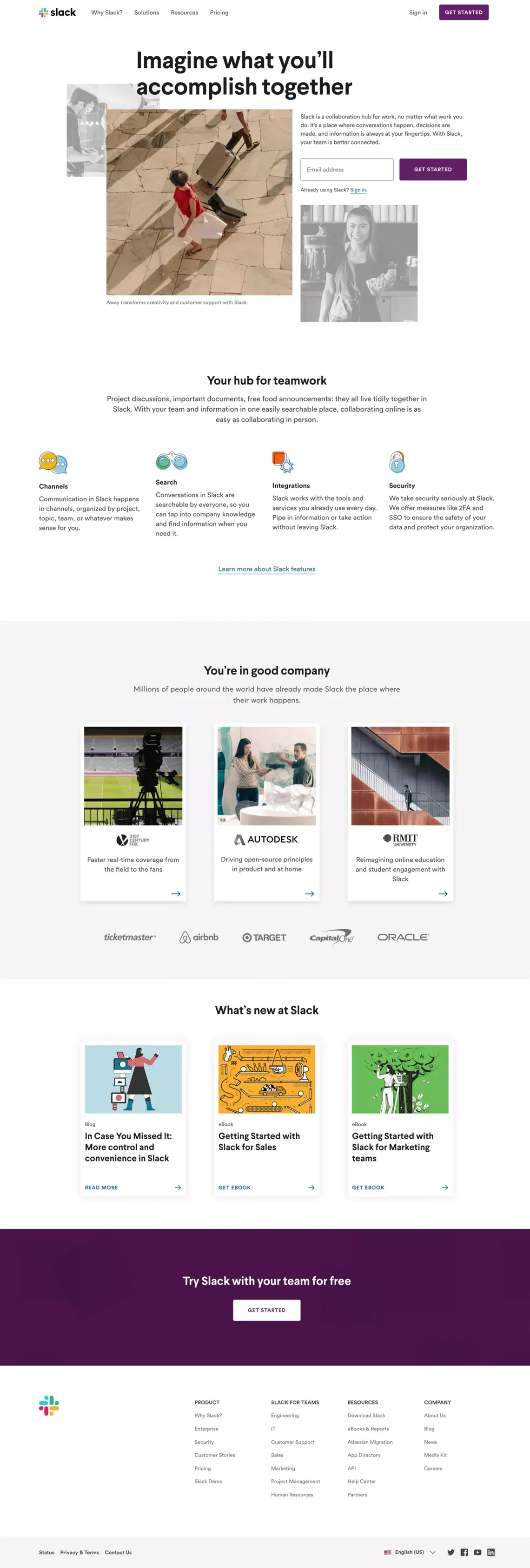 Au cœur du travail | Slack - Landing design
