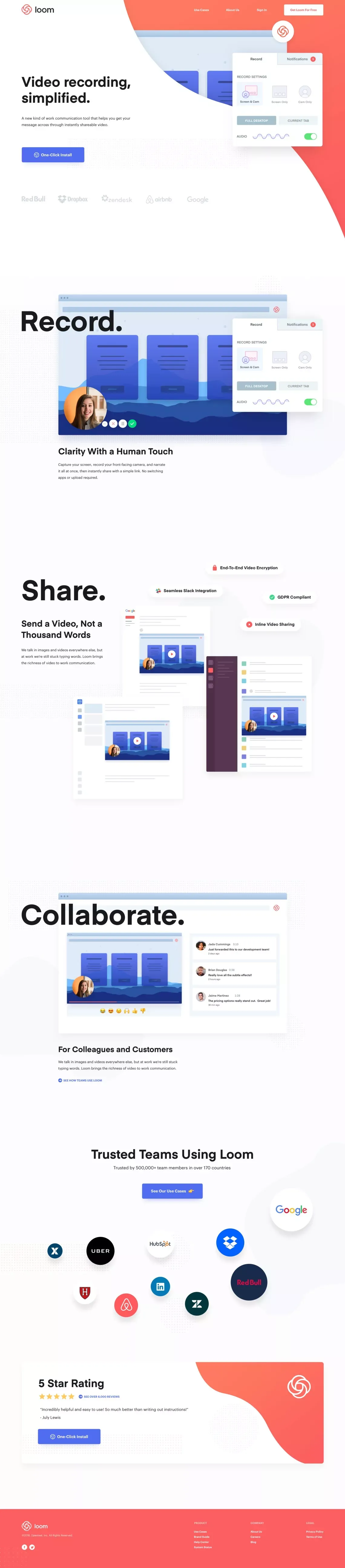 Loom | Free Screen & Video Recording Software - Landing design