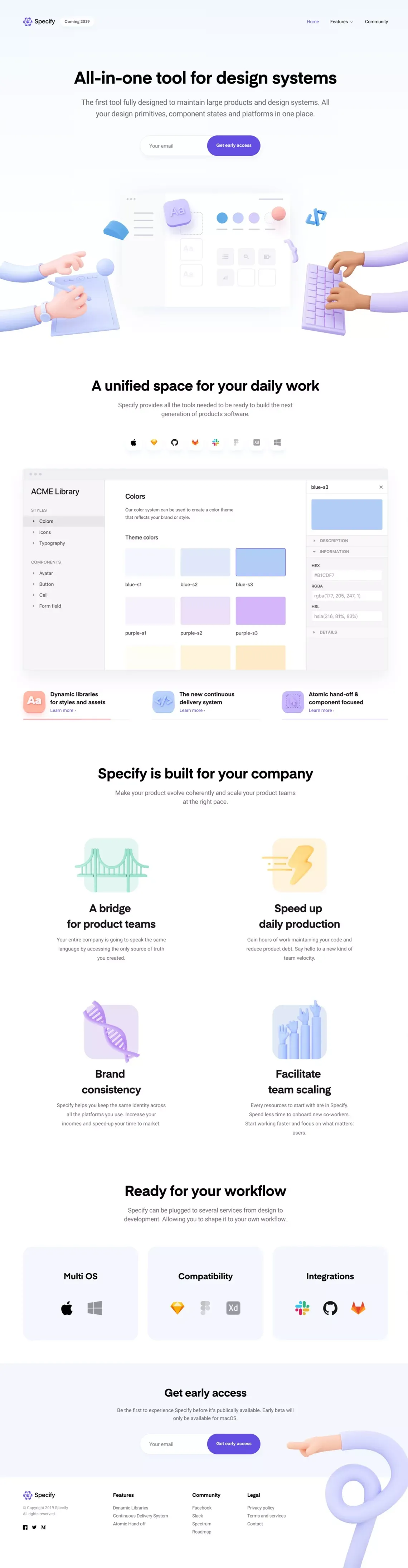 Specify — All-in-one tool for design systems - Landing design