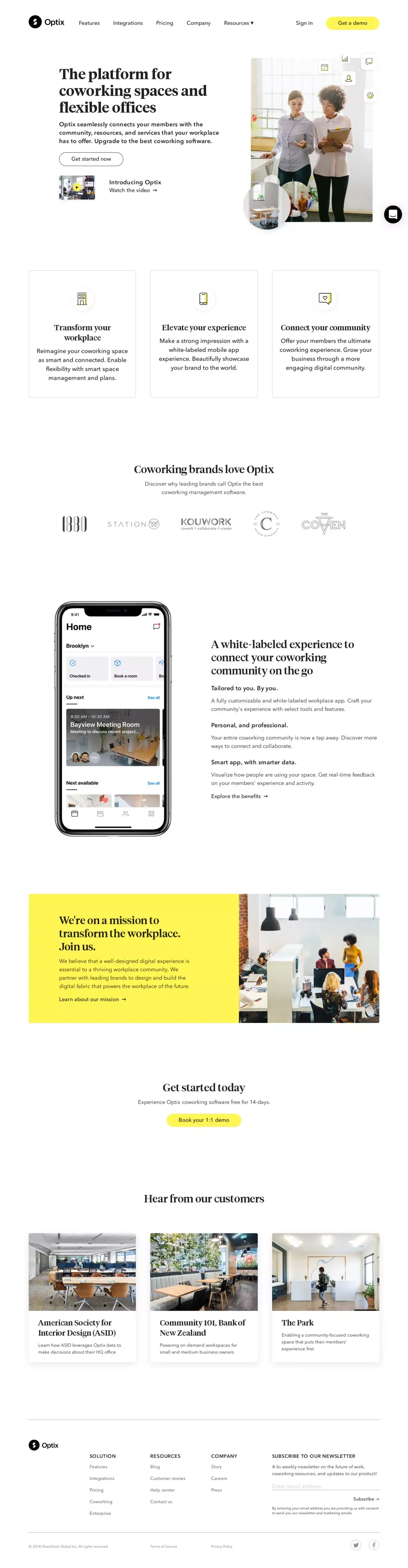 Mobile-first Coworking Management Software | Optix - Landing design