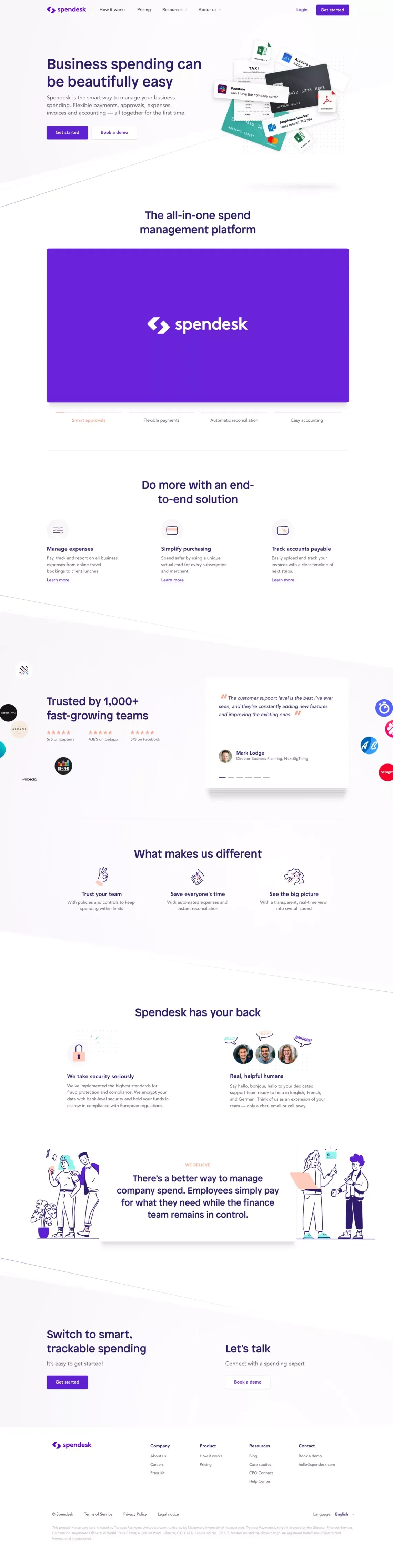 Smart spend management software for business | Spendesk - Landing design