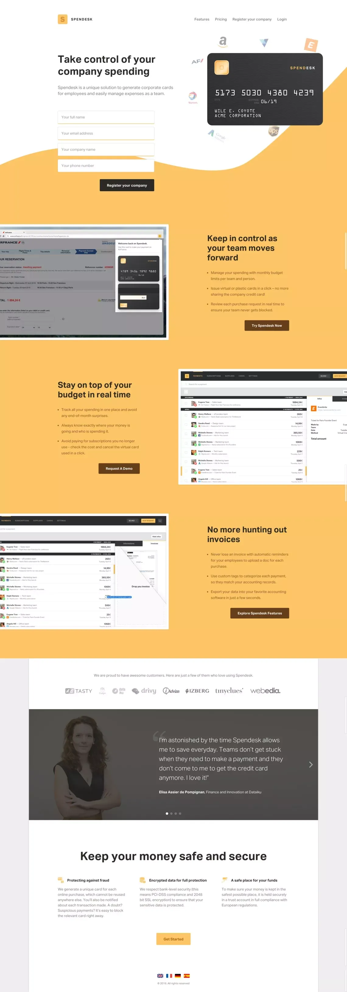 Spendesk | Take control of your company spending - Landing design