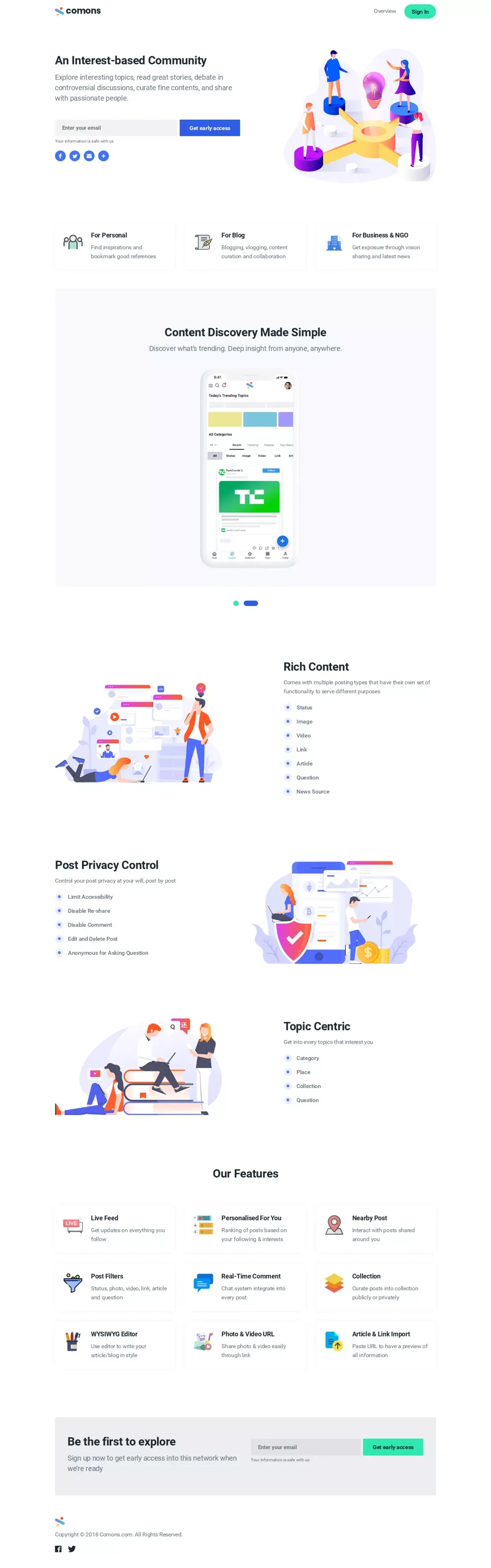 Comons | An Interest-based Community - Landing design