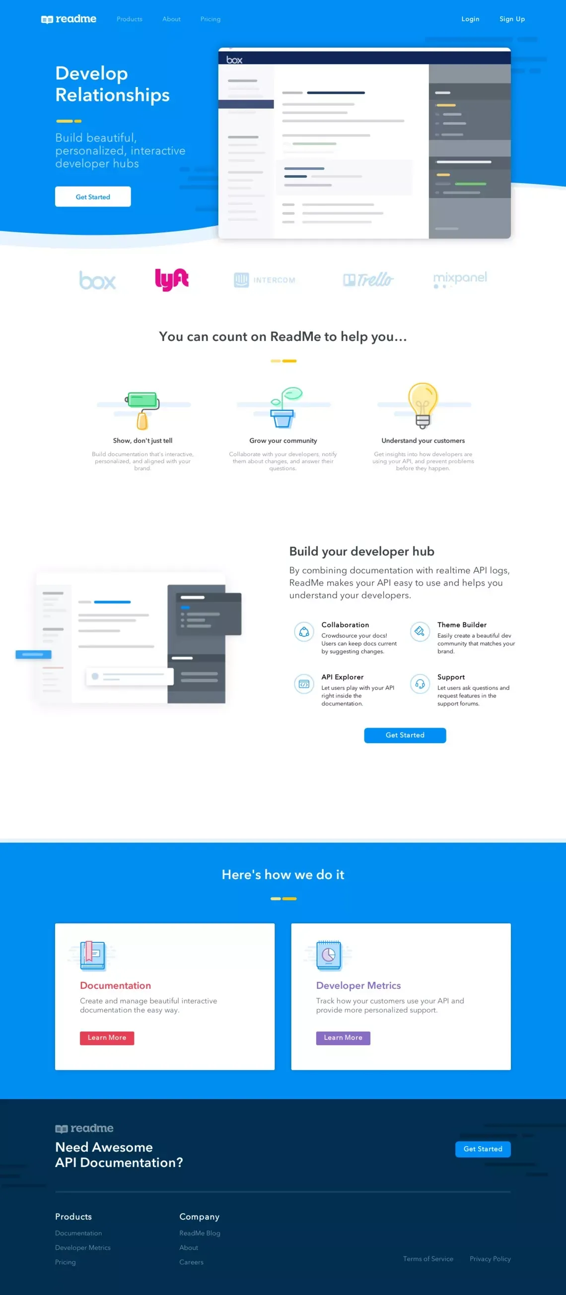 ReadMe: Beautiful, personalized, interactive docs - Landing design