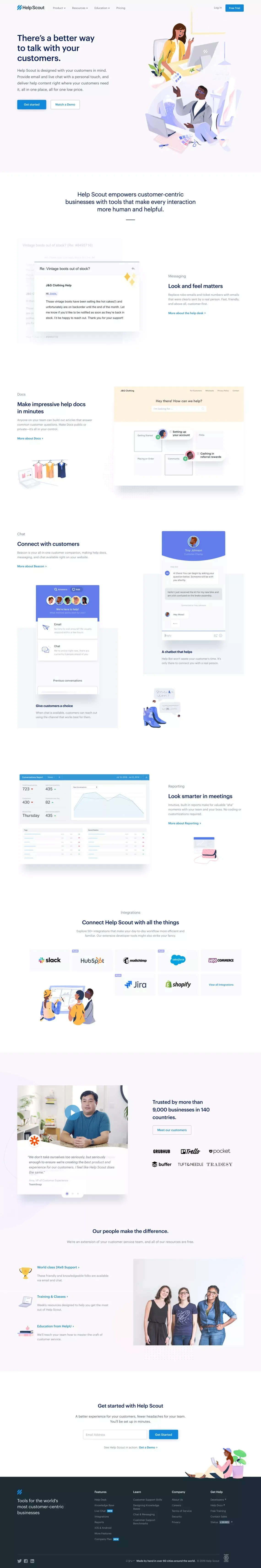 Help Scout | Simple Customer Service Software and Education - Landing design