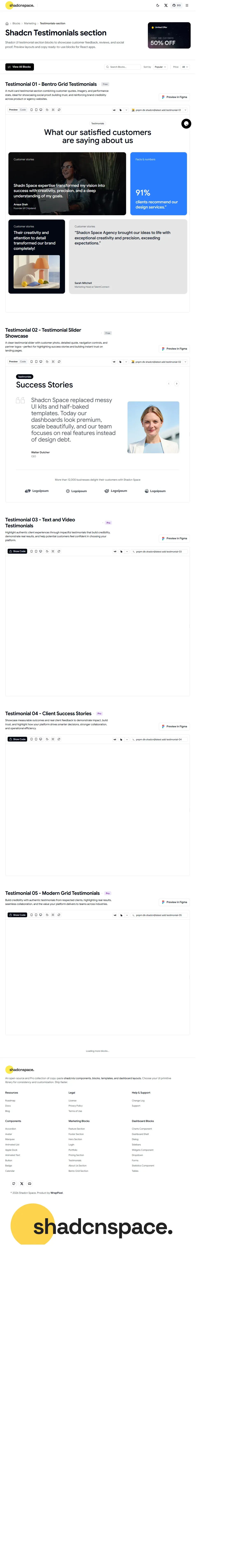Shadcn Testimonials Sections - Other design
