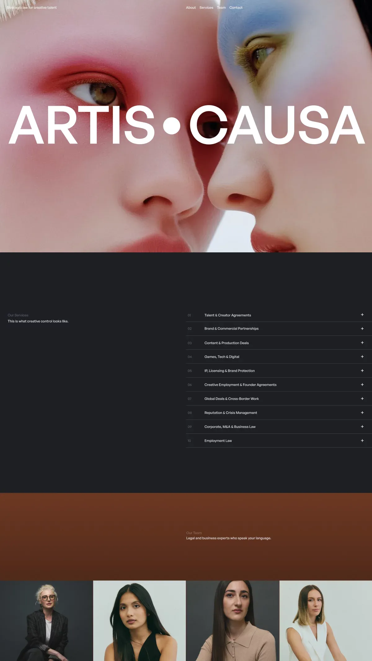 Artis Causa â Strategic Law for Creative Talent - Landing design
