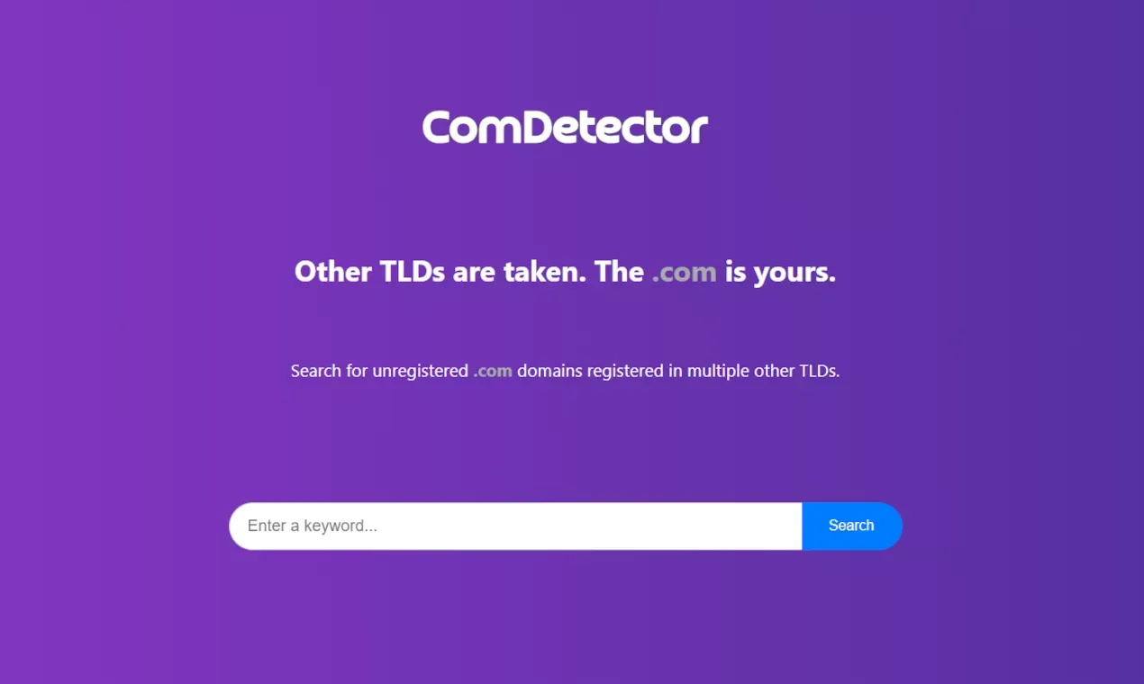 Find Unregistered .COM Domains Registered in Other TLDs - Product page design