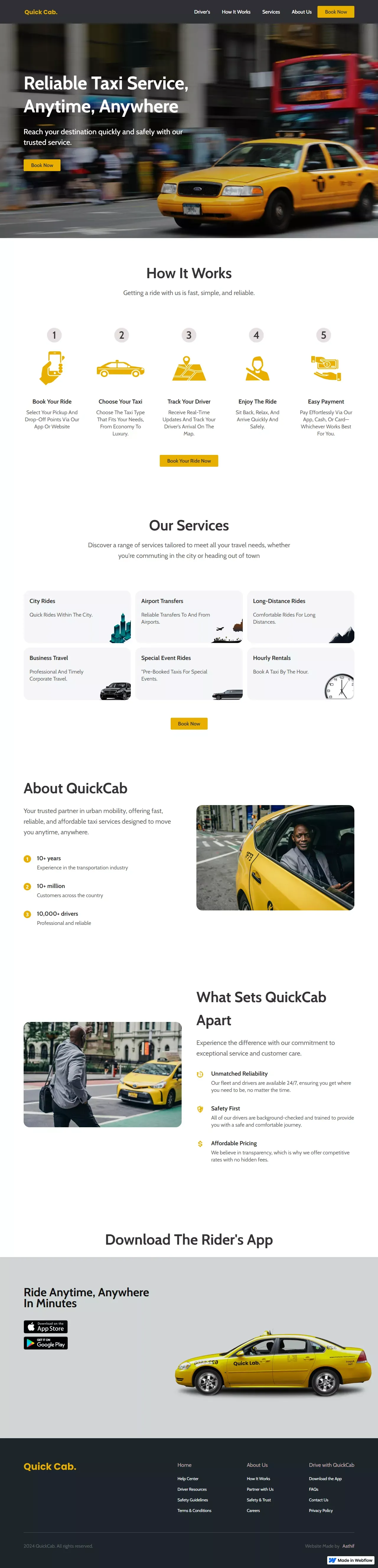 QuickCab - Reliable Taxi Service for Fast and Safe Rides Anytime - Landing design