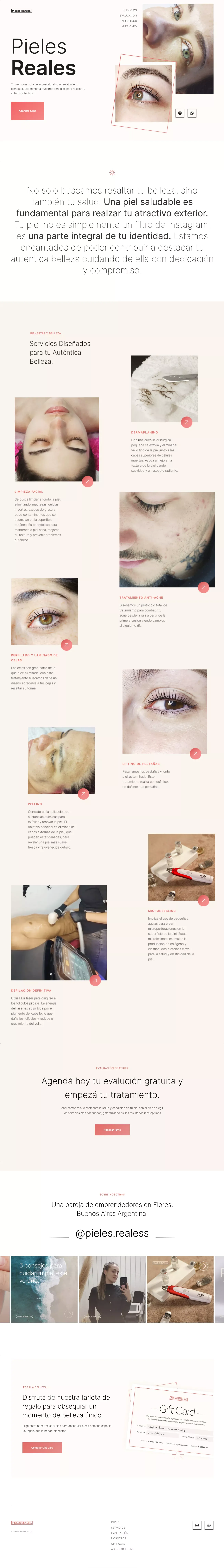 Pieles reales - Estética facial - Landing design