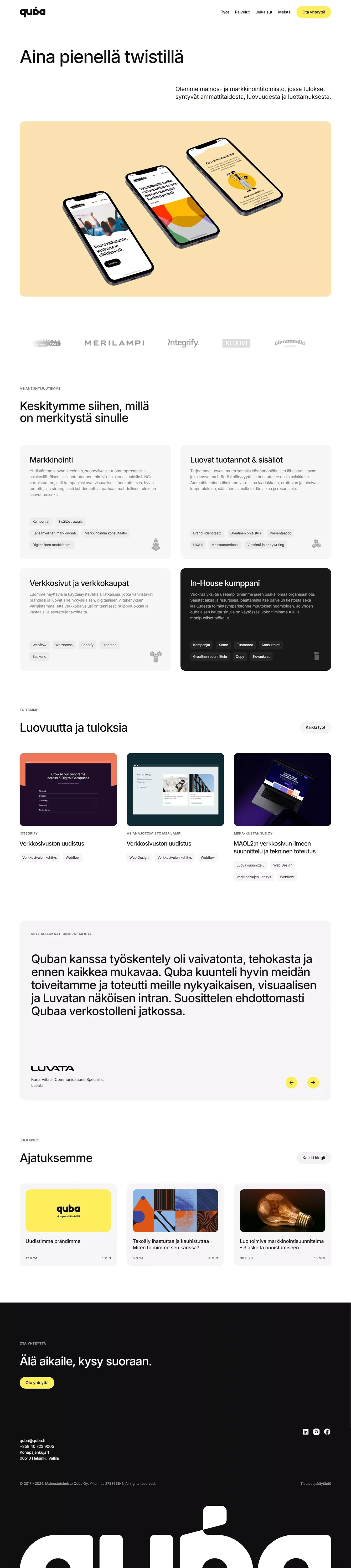 Mainostoimisto Quba - Aina pienellä twistillä. - Portfolio design