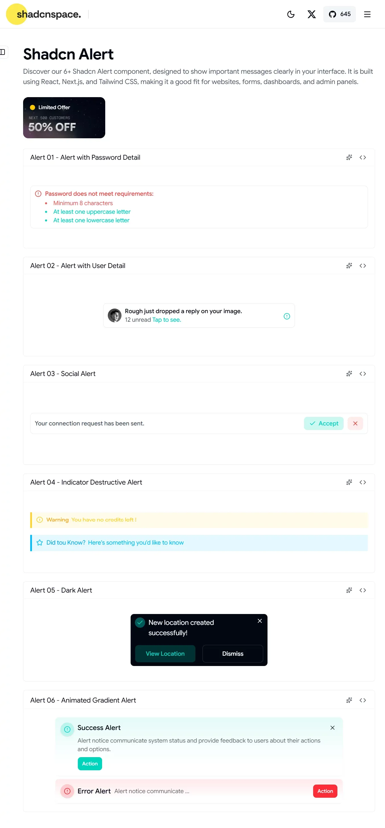 6+ Shadcn Alert Components for React & Next.js - Other design