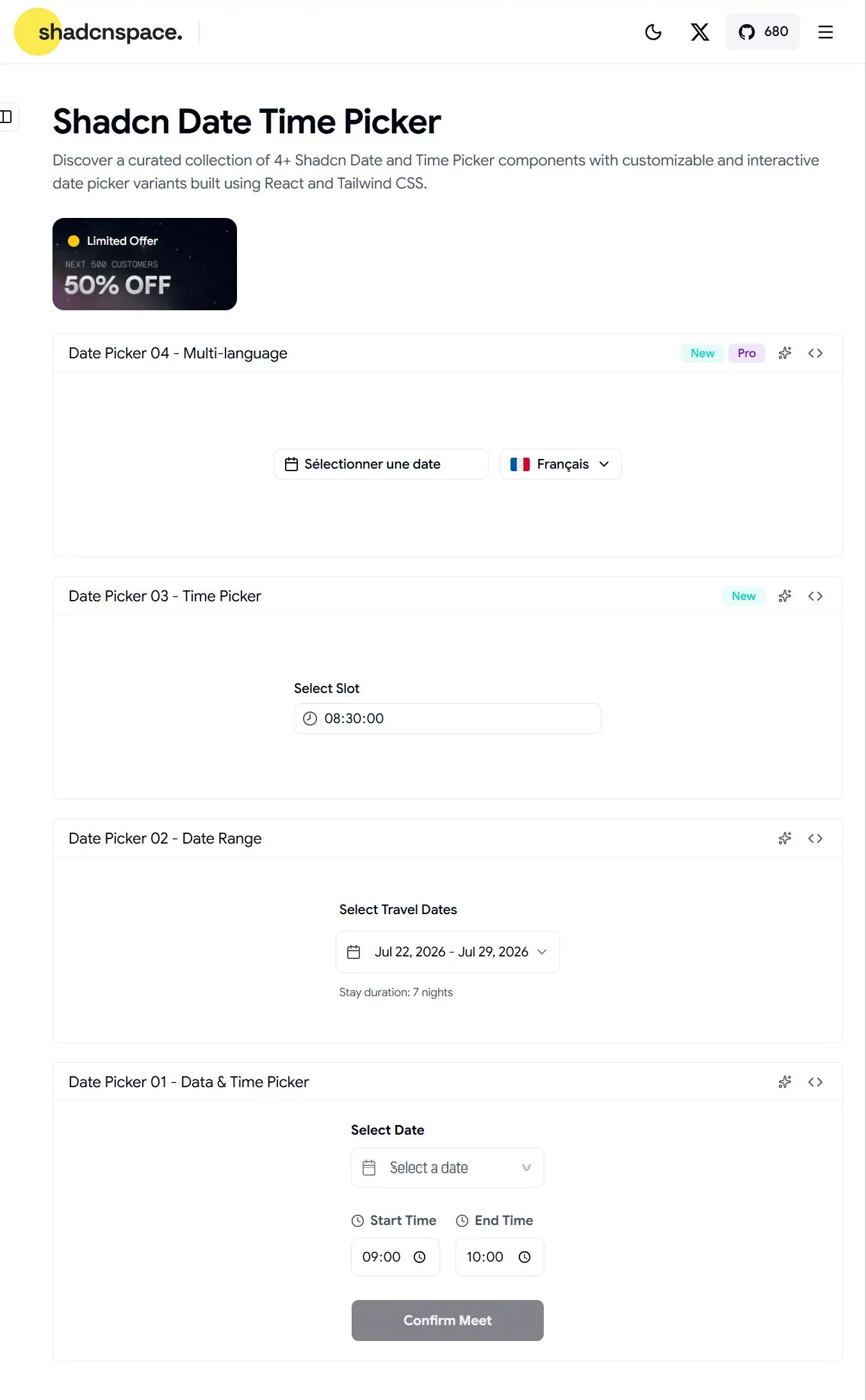 4+ Shadcn Date and Time Picker Components for React & Next.js - Other design