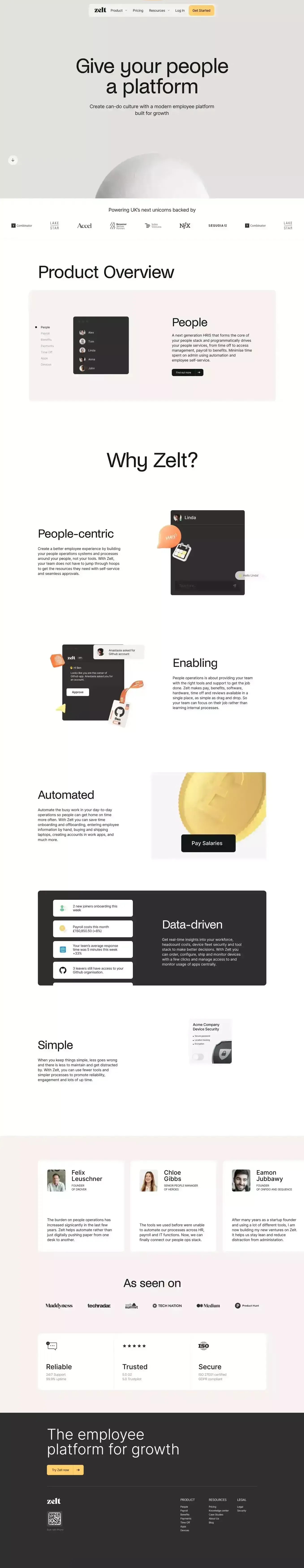 Zelt – The employee platform for growth - Landing design