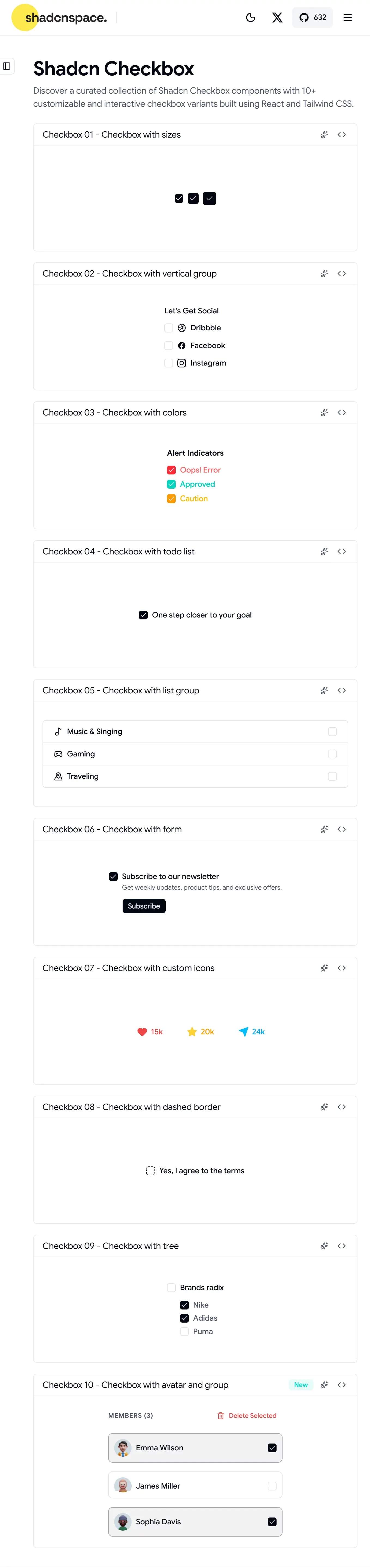 10+ Shadcn Checkbox Components - UI Components and Variants - Other design