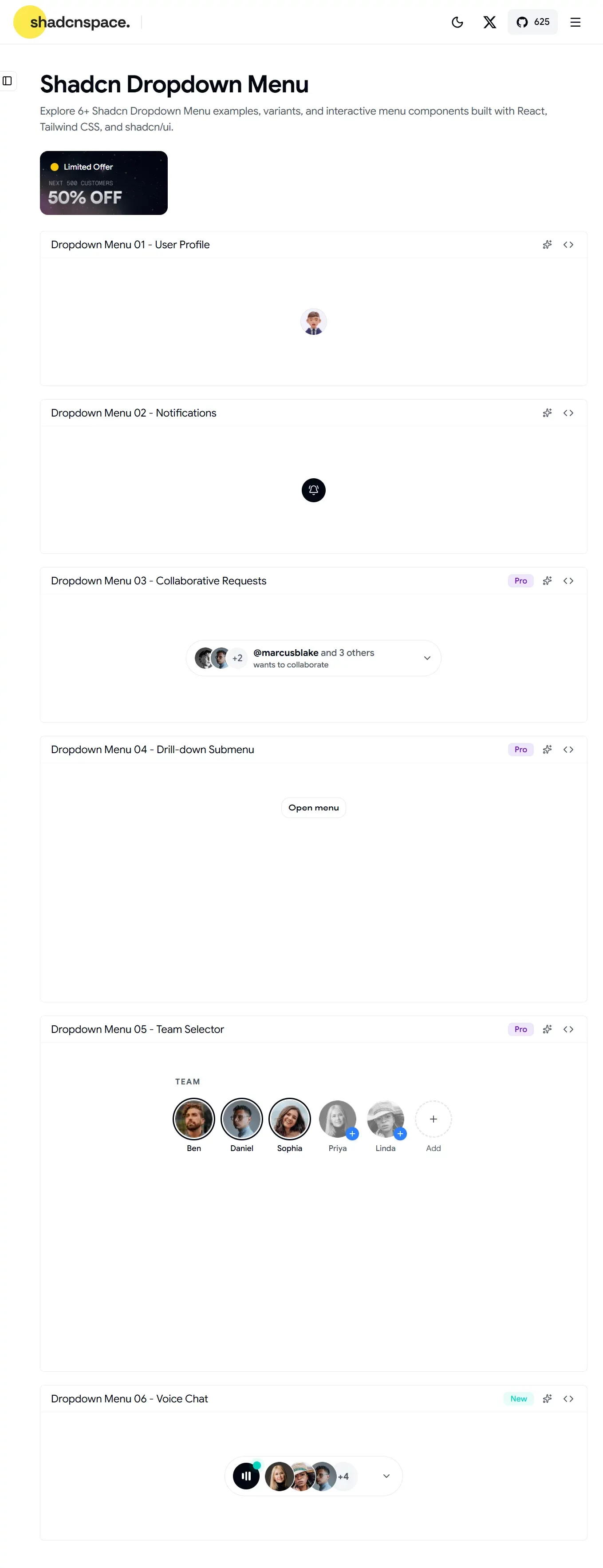 6+ Shadcn Dropdown Menu Components for React & Next.js - Other design