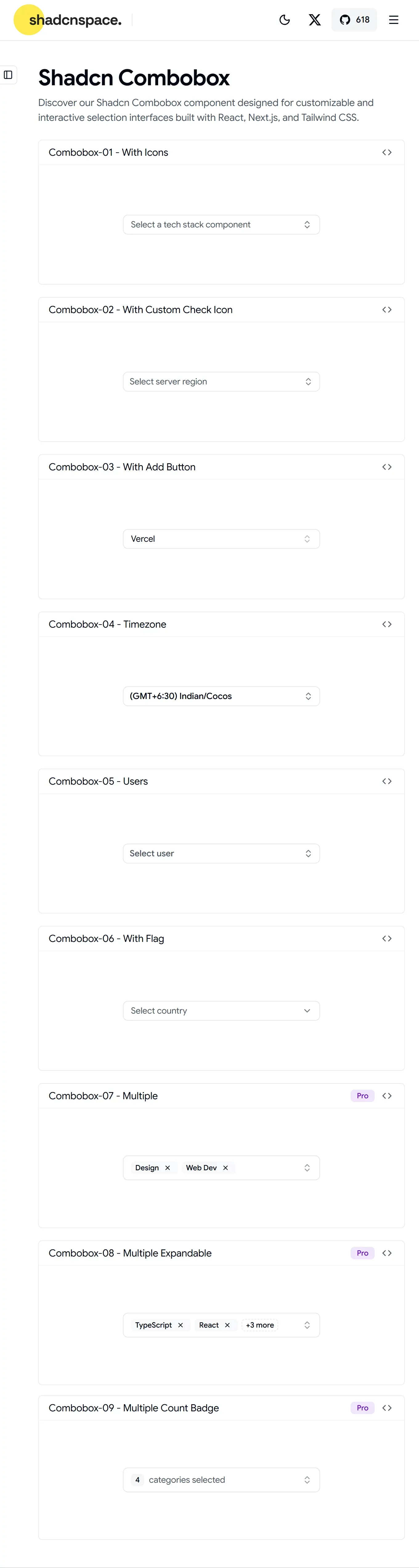 9+ Shadcn Combobox Component for React & Next.js - Other design
