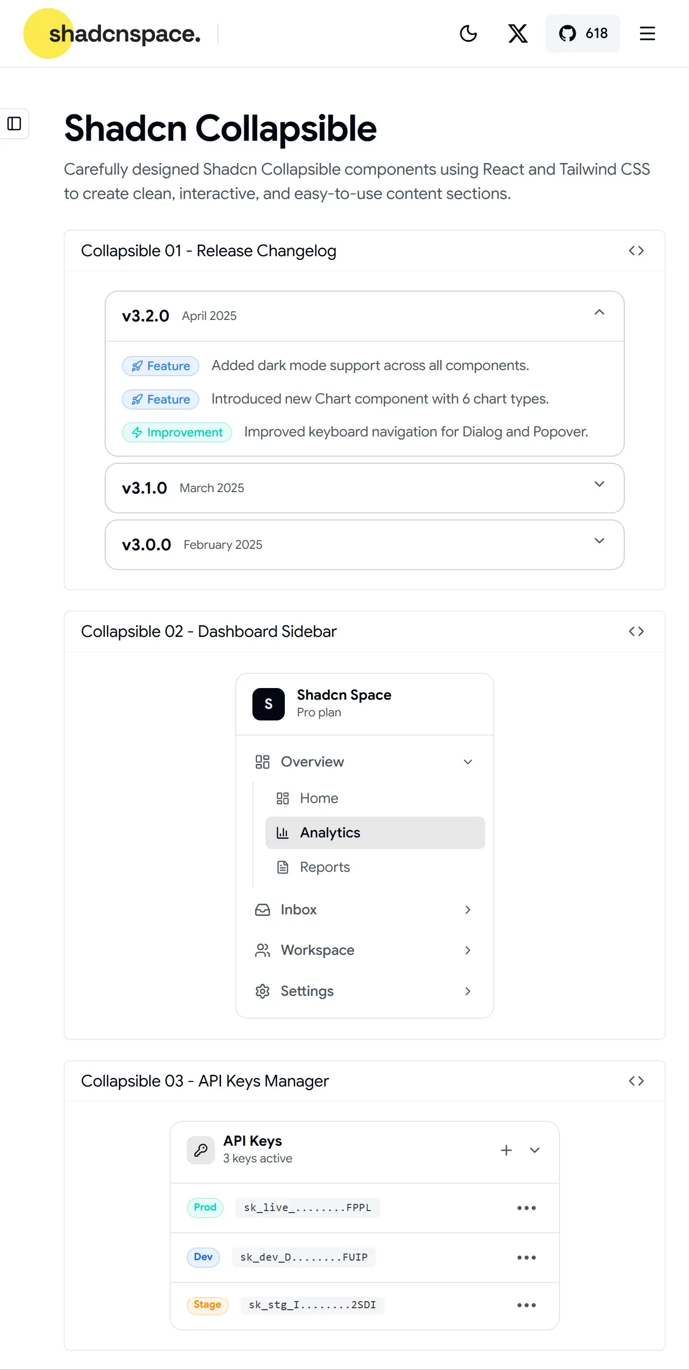 3+ Shadcn Collapsible Components for React & Next.js - Other design