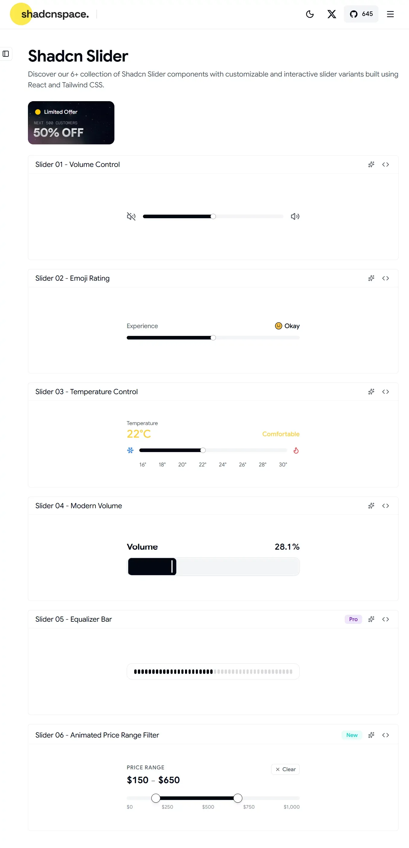 6+ Shadcn Slider Components for React & Next.js - Other design