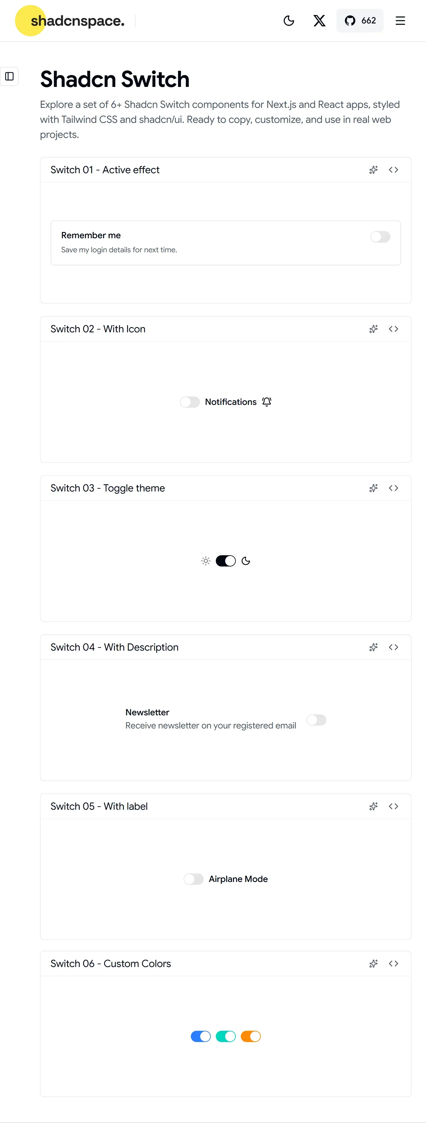 6+ Shadcn Switch Components & Variants - Other design