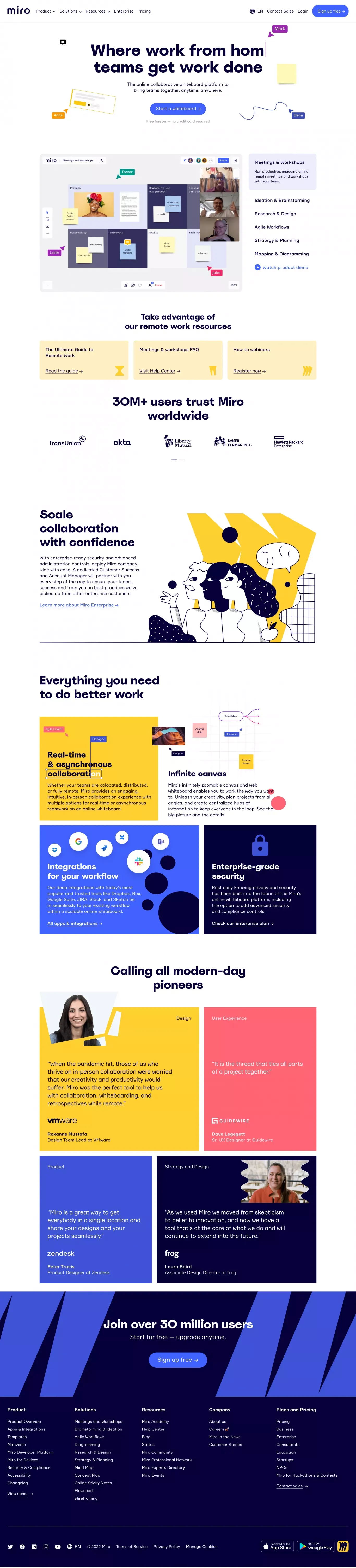 Miro | Free Online Collaborative Whiteboard Platform - Landing design