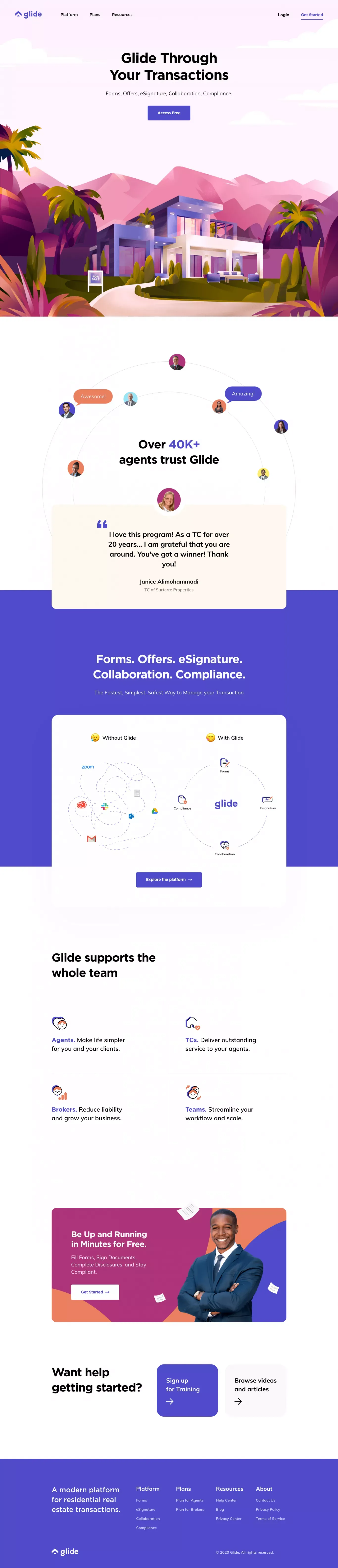 Glide: Innovative Real Estate Transaction Management - Landing design