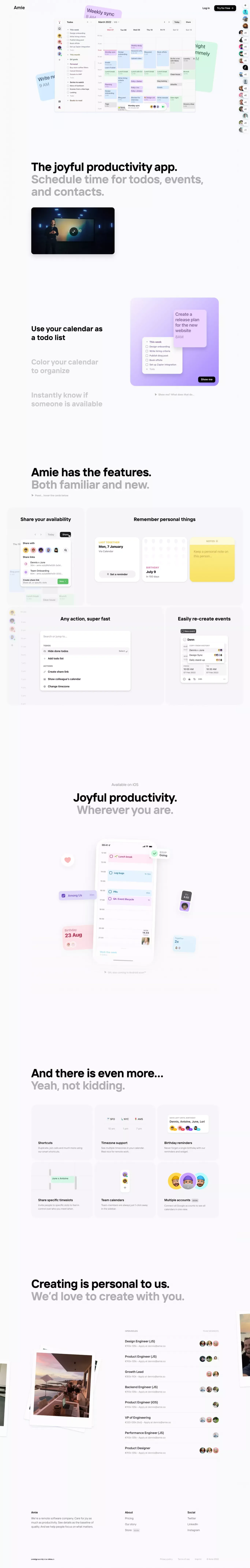 Amie - Joyful productivity - Landing design