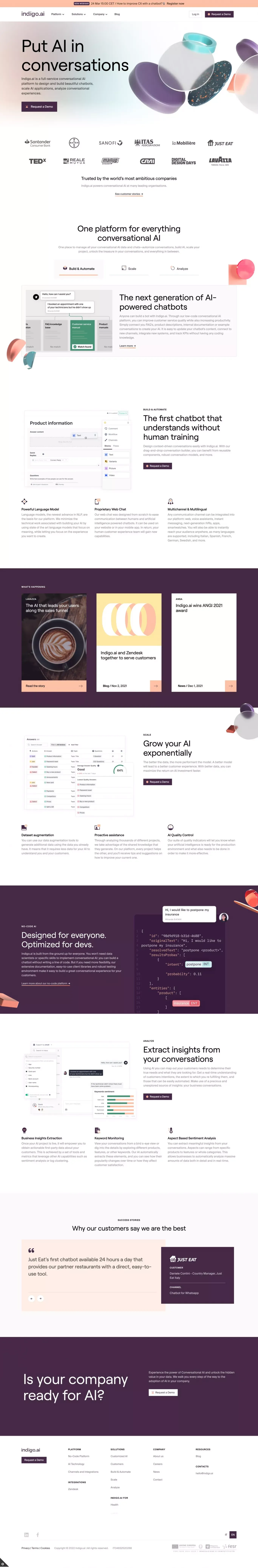 Conversational Artificial Intelligence | Indigo.ai - Landing design