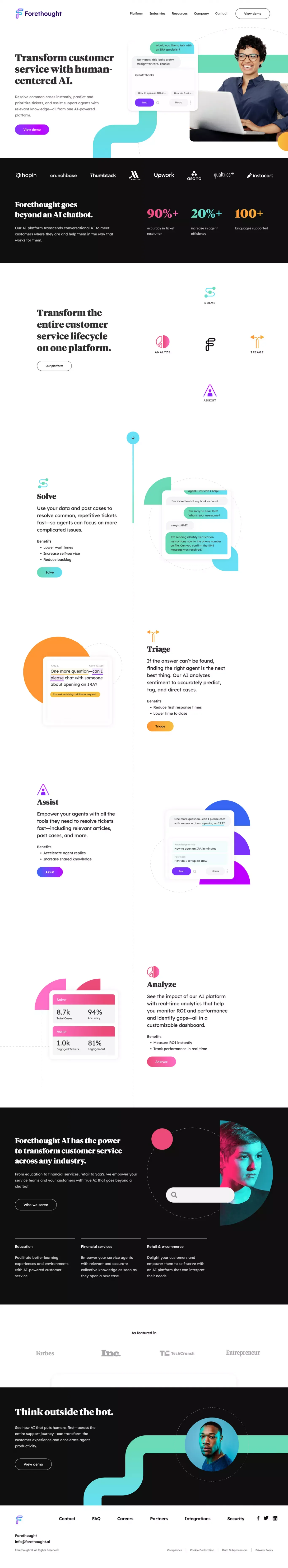 AI Platform for Customer Service Teams | Forethought - Landing design