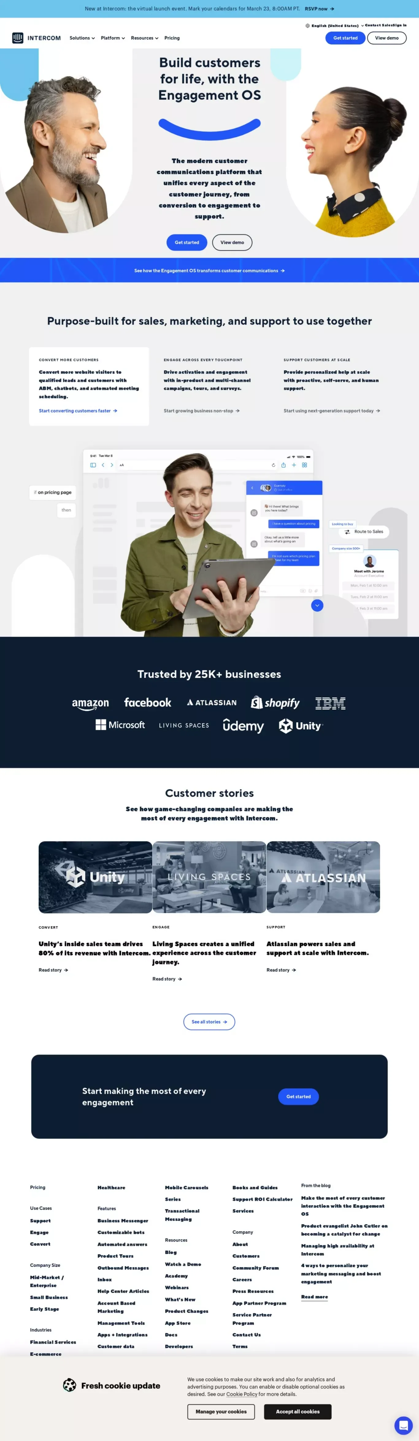 The Engagement OS | Intercom - Landing design