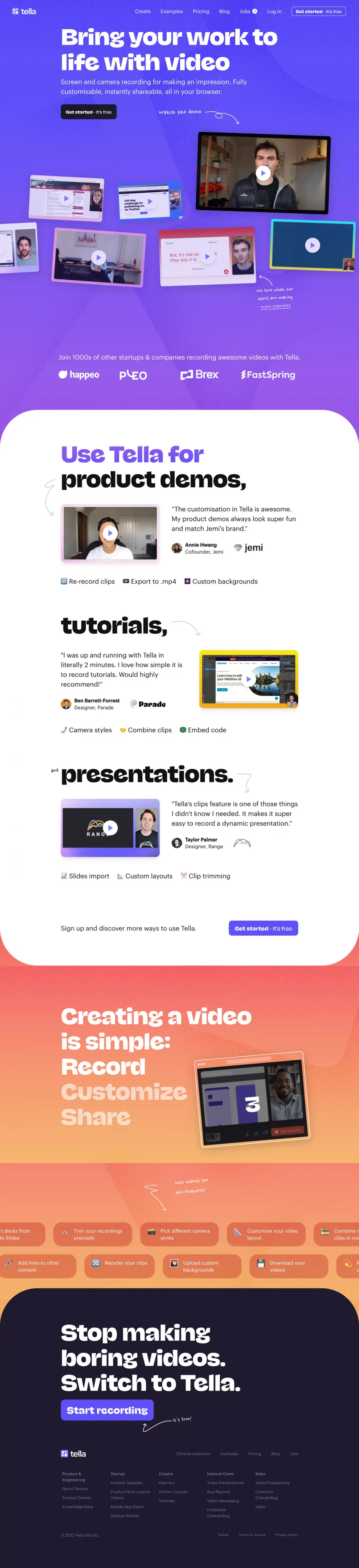 Tella — Bring your work to life with video - Landing design