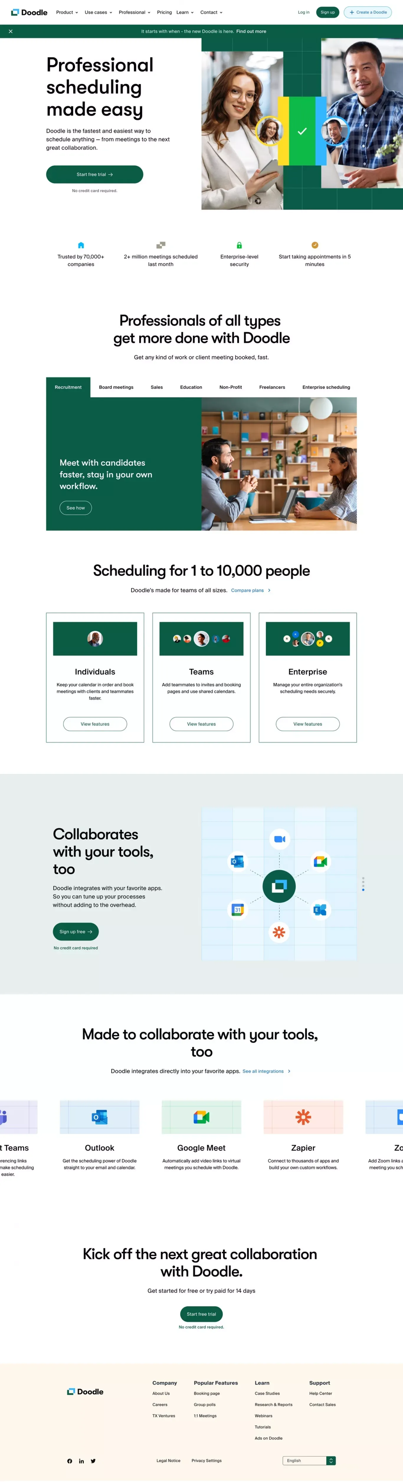 Free online meeting scheduling tool | Doodle - Landing design