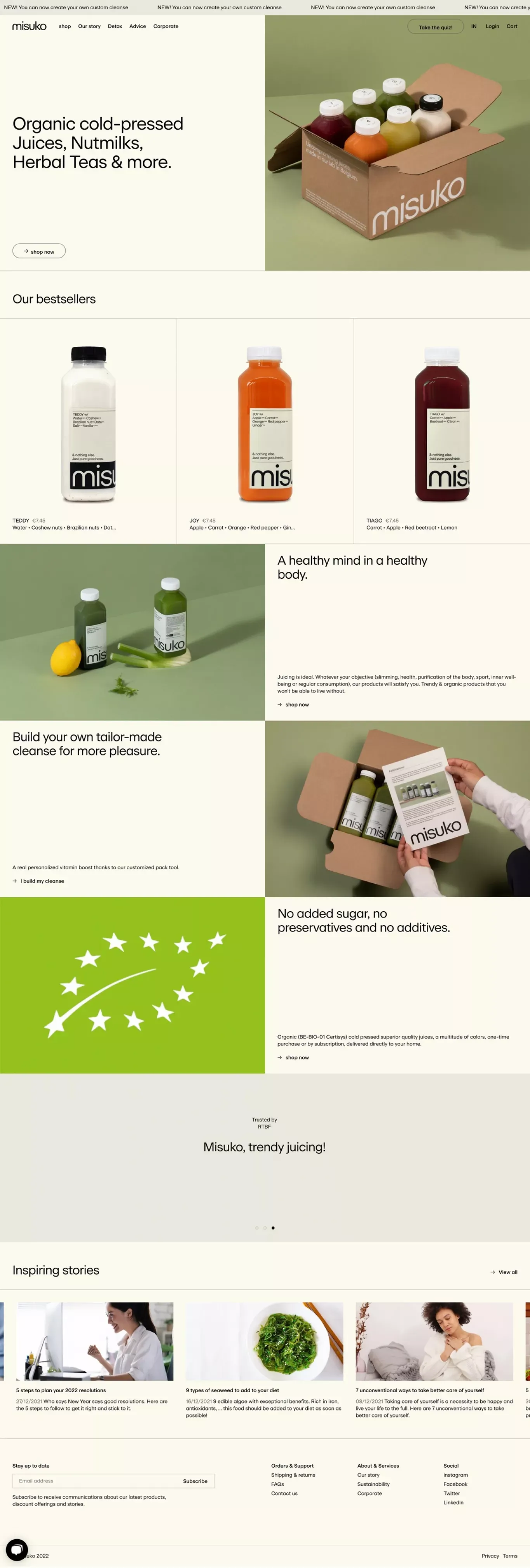 Spécialiste Belge : Cures Détox & Jus Bio pressés à froid | Misuko - Ecommerce design